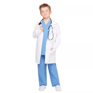 Kids Doctor Costume Shirt, Pants & Lab Coat Blue and White Child Small 4-6 NWT
